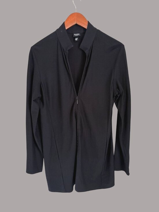 Eileen Fisher Cardigan Sweater minimalist Black Zip-Front Long Sleeve Top PS - Picture 1 of 6